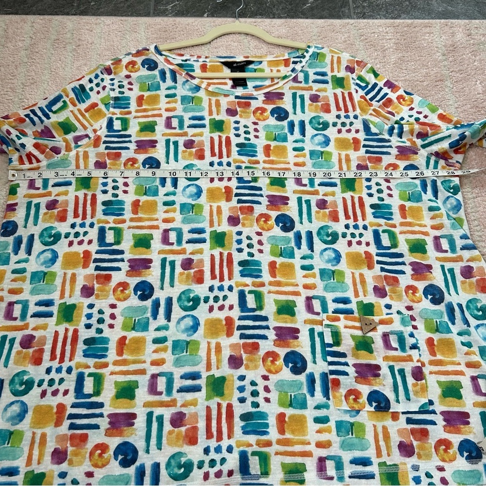 Ali Miles Colorful Geometric Print Tunic Top Size 3X 3/4 Sleeves Art to Wear - Picture 9 of 12